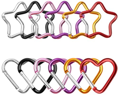 12 Pcs Colourful Carabiners, Star Carabiner And Heart Carabiners, Buckles Carabine r In Aluminum Alloy, Carabine r Keyring Clip For Camping, Hiking, Traveling, Fishing, Backpack