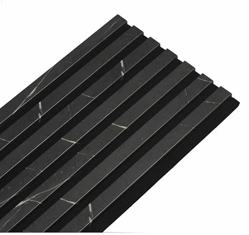 DECOON - Panneau Mural Acoustique tasseaux Bois 250 x 30 x 1,9cm - Décor marbre Noir sur Feutrine Noire - Effet Luxe et Isolation phonique - Revêtement Mural Design intérieur - 0,75 m²