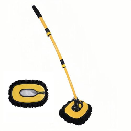 Brosse de lavage de voiture télescopique, courbe de 15 °, microfibre améliorée, en alliage d'aluminium, longue poignée avec 1 brosse de lavage de voiture