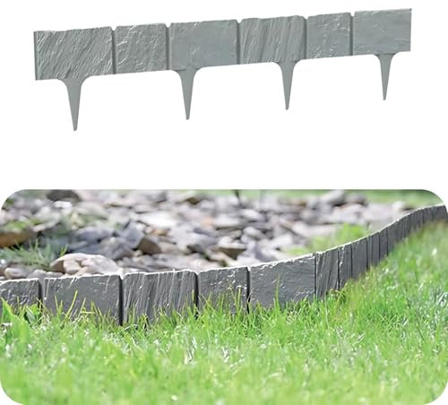 GARDENIX Bordo per prato, in plastica, effetto pietra, 3,9 m, per aiuole, colore grigio, 5 moduli, resistente ai raggi UV, palizzata da giardino, uso versatile