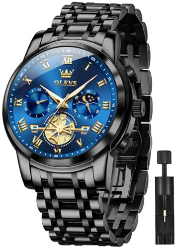 OLEVS Men Watch Chronograph Stainless Steel Quartz Business Dress Luminous Waterproof Multi-Function Men Wrist Watch