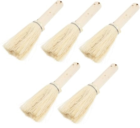5pcs Pot Brush with Wooden Handle, Coconut Fiber Cleaning Set | Beige Finish, Dense Bristles with Steel-wire Fixation, Small Holes for Hanging Storage