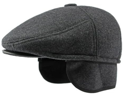 XUMKFJRE Dicke warme Wintermützen for Herren, einfarbig, schwarz, grau, Flache Mütze, männlich, 5-teilig, Baskenmütze mit Ohrenklappen, Baskenmütze Zum Ausgehen(Gray,M 57-58cm)