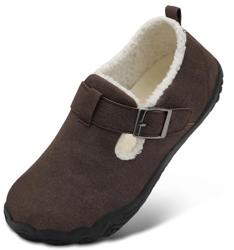 BARERUN Women's Men's Suede House Moccasin Slippers Soft Plush Warm Lining Wide Orthofeet Barefoot Shoes Indoor Outdoor Bedroom Shoes for Men Women Brown 9 Women 7.5 Men