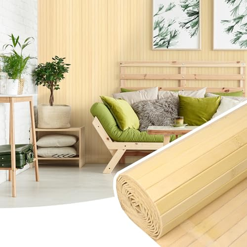 2 Pack Bamboo Wall Panel for Interior Wall Decor, Renewable Pole Wrap Wainscoting Roll Bamboo Covering Paneling for Wall Ceiling Office Bedroom Living Room (48 H x 96 L, Raw)