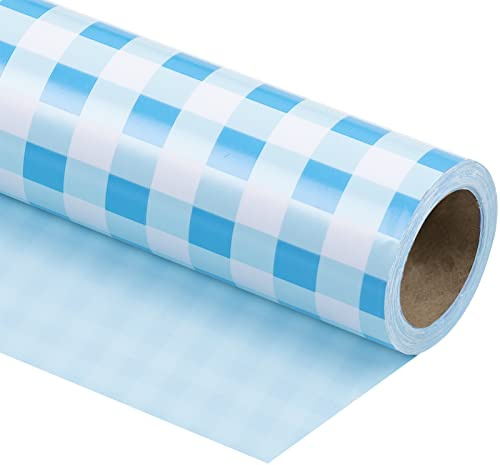 RUSPEPA Wende-Geschenkpapier – Mini-Rolle – 43,2 Cm X 10 M – Blau-Weißes Karo-Design Für Geburtstage, Hochzeiten Und Babypartys