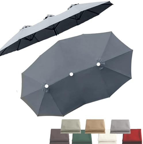 Parasol double face à 12 baleines, toile de rechange pour grand parasol de marché, 4,6 m x 2,7 m, toile de rechange pour parasol triple taille pour patio de jardin(Gray)