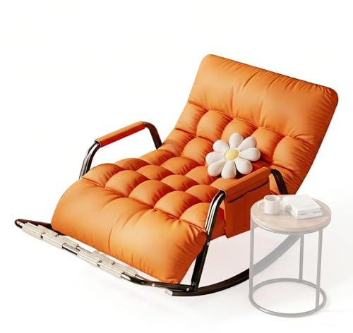 Schaukelstuhl Outdoor, wetterfest, integrierte Massage-Fußstütze, kratzfestes Polster, ergonomisch verstellbare Rückenlehne und Fußstütze, 93x111x50 cm, Grau & Orange, belastbar bis 250 (Color:orange)