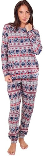 ChicWhisper Ladies Fleece Pyjamas Printed Winter Warm PJ'S Nightwear