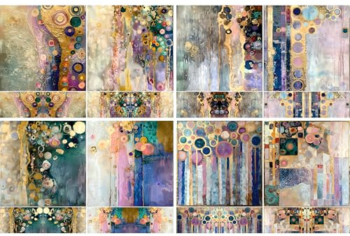 Pastel Klimt Decoupage-Reispapier, 20,3 x 29,2 cm (A4), 4 Blatt, 16 Stück, 8 einzigartige Designs, vielseitige Weihnachtsdesigns für Kunstprojekte und Bastelarbeiten von CRAFT KREATIVELY