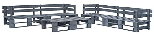 Owoxanthellate 6-TLG Paletten-Gartensofa Grau 220x66x55 cm aus Kiefer wetterfest Balkonmöbel Lounge Set für Terrasse Garten Wintergarten