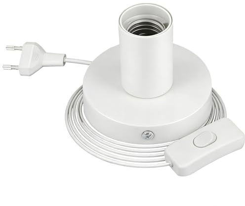 yivom Lampenfassung, E27 Fassung mit Kabel, Fassung E27 mit Schalter, Tischlampe Lampenfassung mit Kabelschalter für lampenaufhängung Nachtlicht Nachttischlampe Baulampen-Weiß
