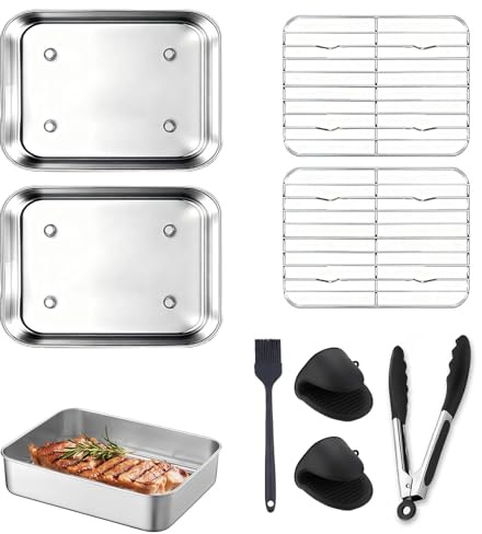 Grytform rostfritt stål, 7-delad luftfryer tillbehörssats, kompatibel med Ninja AF400EU AF451EU AF500EU DZ400EU, 2 x ugnsformar i rostfritt stål, 2 x grillgaller, oljepenslar, värmehandskar