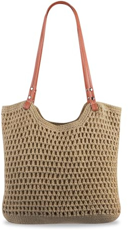 Synther Straw Bag for Women, Brown Straw Beach Bag with Zip, Large Capacity Summer Crochet Beach Bag Bohemian Woven Tote Bag Shoulder Bag for Travel Holiday Shopping Daily Use