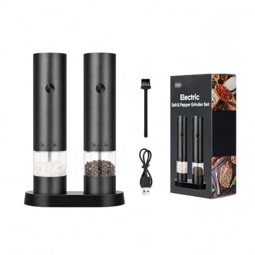 HueeeJot Electric Salt and Pepper Grinder Set with Dual Base, Type-C, Black