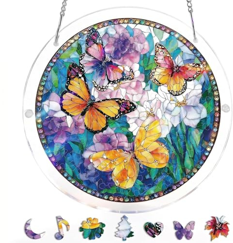 Hummingbird Stained Glass Puzzle Suncatcher, Acrylic DIY Puzzle Light Catcher Window Hanging Ornament, Colourful Puzzles Sun Catcher for Home Garden Decor, Bird Themed Gift for Indoor Outdoor (B)