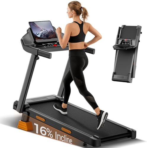 16% Incline Treadmills for Home, 3.0 HP Foldable Walking Pad 12KM/H