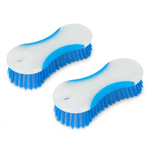 NAVOYS 2 cepillos para fregar suelos y azulejos, cepillo de limpieza de mano resistente con cerdas de fibra sintética PET, cepillo curvado compacto para baño, cocina, azulejos, suelos, lechada