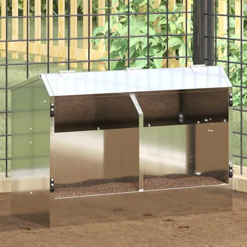 Mangloder kaninfoder silver av galvaniserat stål 64,5 x 25,5 x 45,5 cm, matautomat med 6 kg kapacitet, för inomhus- och utomhusbruk, väderbeständig, vattentät, med klämmor, enkel montering