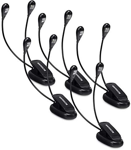 Showlite 5er Set Bright Light 2 LED Notenpultleuchte (2 lichtstarke LEDs, gleichmäßige Ausleuchtung, universell einsetzbar, lange Lebensdauer, inkl. Batterien) Schwarz