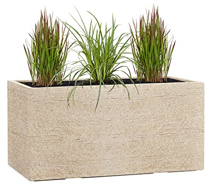 Pflanzwerk® Pflanzkübel TUB Antik Sand 40x80x40cm XXL – Rechteckig – Großer Fiberglas Blumenkübel für außen und innen - Frostbeständig - UV-Schutz – Markenqualität