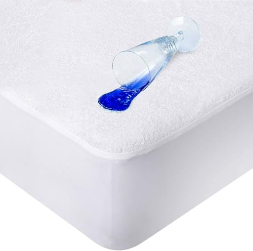 Sunshine Comforts Waterproof Mattress Protector Single 30cm Extra Deep Fitted Skirt - Terry Towel Mattress Protector - Hypoallergenic and Noiseless Mattress Cover With All Around Elastic (90 x 190cm)