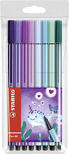 Filzstift – STABILO Pen 68 Living Colors – Beutel mit 8 Filzstiften, mittlere Spitze – Motiv: Narval