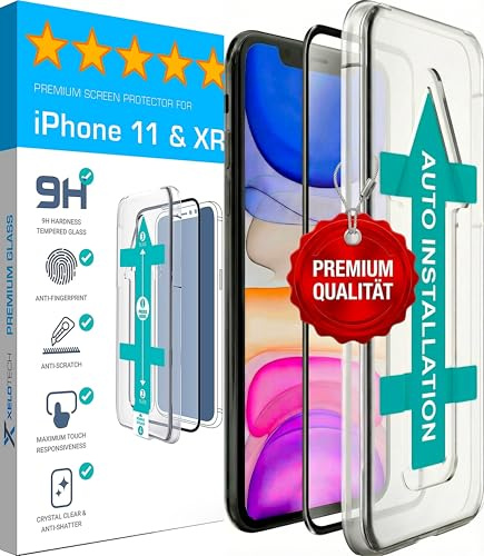 XeloTech 3D/4D Schutzglas für iPhone 11 & iPhone XR - Full Screen Schutzfolie aus Panzerglas mit Schablone für Positionierung - 9H+ Displayschutz - Hüllenfreundlich