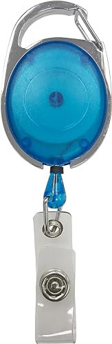 PCL Media ltd Blue Retractable Badge Reel with Carabiner Clip to be Used with ID Card Holders, Open-Faced Rigid ID Badge Holder - Ski Pass Holder