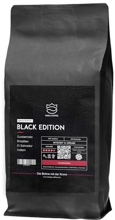 KING'S COFFEE - BLACK EDITION - 1kg Kaffeebohnen Crema Intense - säurearmer Kaffee - kleine Chargen-Röstung aus Italien - kräftige Arabica Espresso Bohnen (Blend) für Vollautomaten & Siebträger