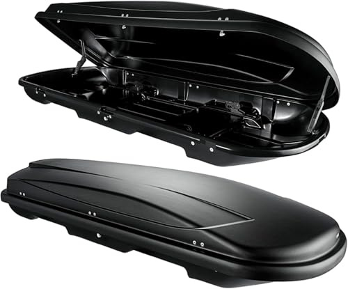 Dachbox VDPJUXT400 400Ltr schwarz abschließbar + Dachträger/Relingträger VDP LION2 kompatibel mit Ford Kuga II (5 Türer) ab 12