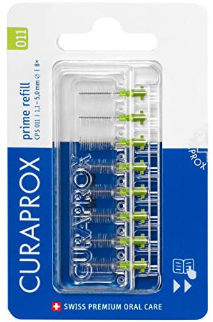 Curaprox Interdental Brush Refills CPS 011 Prime – ISO Size 3, Green | Ultra-Fine Filaments for Effective Cleaning of Narrow Spaces | 8-Pieces | Made in Switzerland