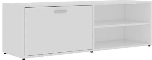 vidaXL Meuble TV, Armoire de Télévision avec Compartiment, Meuble Télé de Salon Salle de Séjour Intérieur, Scandinave, Blanc Bois d’Ingénierie