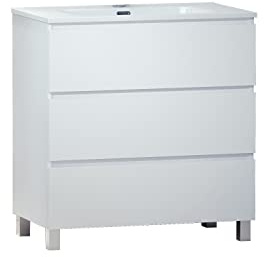 BAIKAL Set di mobili da bagno LESI. Composto da mobile con gambe e lavabo in ceramica. Tre cassetti. Melamina 16 mm. Mobile montato. Profondità 46 cm 70 cm Bianco Opaco