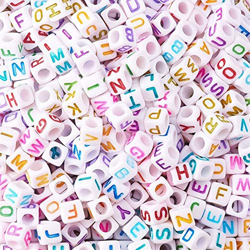 Craftdady Acryl-Buchstaben-Perlen A-Z, Weiß und Bunt, Initiale, Alphabet, Großes Loch, Europäische Perlen für DIY, Freundschaftsarmband, Schmuckherstellung, 260 Stück
