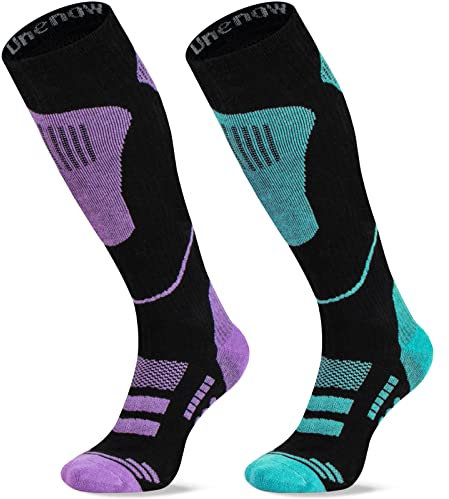 unenow Merino Wool Ski Socks 2 Pairs, Thermal Knee High Warm Socks for Snowboarding, Hiking, Cold Weather, Snow, Hunting