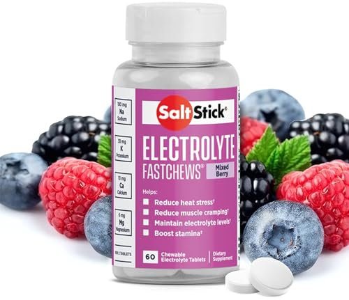 SaltStick FastChews Electrolytes - 60 Chewable Electrolyte Tablets - Salt Tablets for Running, Fast Hydration, Leg Cramps Relief, Sports Recovery - Non-GMO, Vegan, Gluten Free (Mixed Berry)