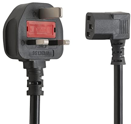 TRD Right Angled Kettle Lead Power Cable 0.5M, 1M, 2M, 3M, 5M 3-pin mains 90 Degree power lead for TV, pc, monitor, plug, cord, printers (2M)