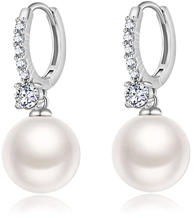 Pearl Earrings for Women Trendy Silver Pearl Dangle Earrings Silver Dangle Drop Jewelry for Bride bridemaid