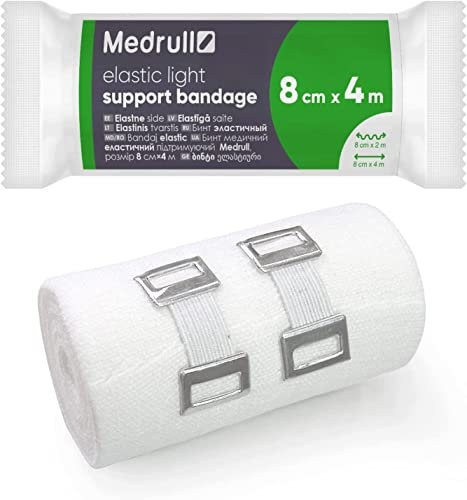 Medrull 2 Stück Dauerelastische Universal Binden 8cm x 4 m Elastic Light BANDAGE - Universalbinde mit 2 Clips - Gedehnt, Luftdurchlässig, Elastisch 2 Pcs Box