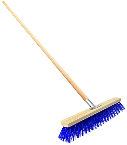 Heavy Duty Garden Broom with Handle, Outdoor for Wet & Dry Surfaces, 32″ Synthetic Hard Bristle Sweeping Brush with Metal Bracket for Cleaning Gardens, Yards, Patios, Deckings, Driveways (Blue)