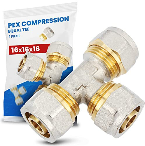 Té à Compression PEX-AL-PEX Raccord 16 x 16 x 16 mm PEX-AL-PEX Laiton Connecteur pour Tube Multicouche Système de Chauffage Plomberie