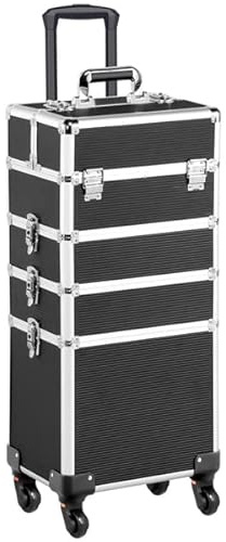 Abician Valise de Maquillage 4 en 1 Valise Esthétique Professionnel à roulettes Valise Coiffure 34× 25,5 × 80,2 cm Noir