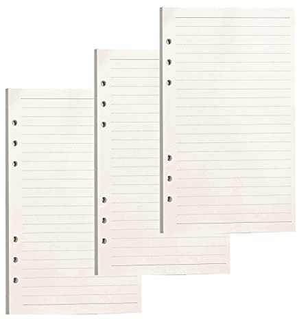 PALUDO 3-Pack Refill Paper A6, 135 Sheets Lined, 6-Hole Refill for Filofax, Bullet Journal & Ring Binders