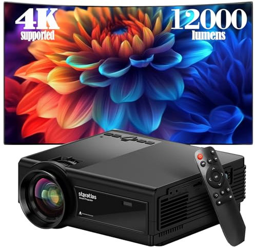 Staratlas proiettore 4K con WiFi e Bluetooth, 12000 l portatile nativo 1080P Mini proiettore per iPhone, 5G proiettori di film all'aperto per Home Cinema, HDMI, USB, supportato