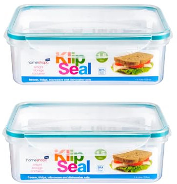 HOMESHOPA Plastic Airtight Food Storage Container, Leakproof Rectangle Container with Clip-Lock Lid, BPA Free Reusable Meal Prep Lunch Box Microwave Freezer & Dishwasher Safe (2 Pack, 1.5 Litre)
