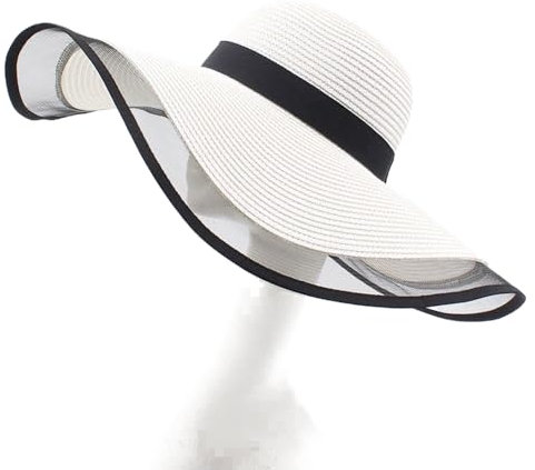 LUMoony 1Pcs Frauen Sonnenhüte Strohhut Faltbar Strohhut Sonnenhut Breite Krempe Mesh Strand Reise Hut Strohhut aufrollbar, Sonnenhut Headwear UV Schutz Stroh Sommerhut Strandmütze Partyhut