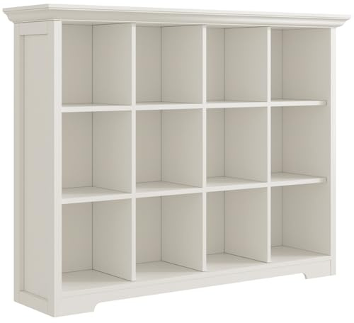 OSCHF Wooden Cube Bookcase with Base - Modern 3 Tiers Floor Standing Open Shelf Cabinet for Home and Office, 12-Cube Lattice Bookshelf, Warm White