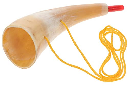 Theaque Wikinger-Kriegshorn - 20,3 cm Kampftrompete aus authentischem Ochsenhorn - C-Dur Horn mit kostenloser Hornpfeife in Zufälliger Farbauswahl