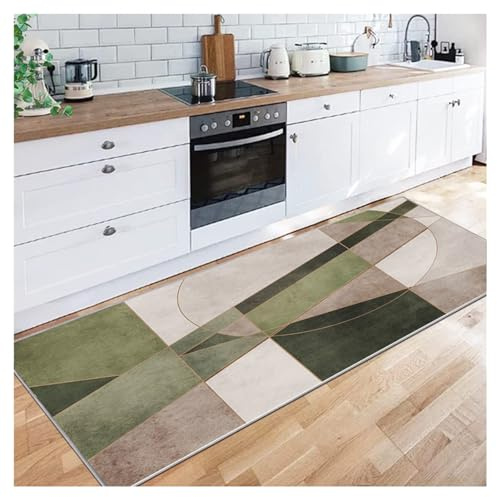 Siunwdiy Läufer Teppich Flur 70X300CM Lang rutschfest Kücheläufer Waschbar Grün Braun Meterware Patchwork Teppichmatten Waschbar Korridor Wohnzimmer Schlafzimmer 40-140cm Breit